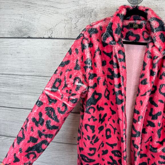 L&B Lucky & Blessed Women's Hot Pink Cheetah Fuzzy Jacket Size Large - Picture 2 of 10